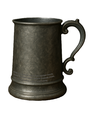 A weathered pirate tankard engraved with: 'When the cannon lifts to the heavens, three currents sweep beneath nineteen stars, and all reckonings end at sixty-seven.'